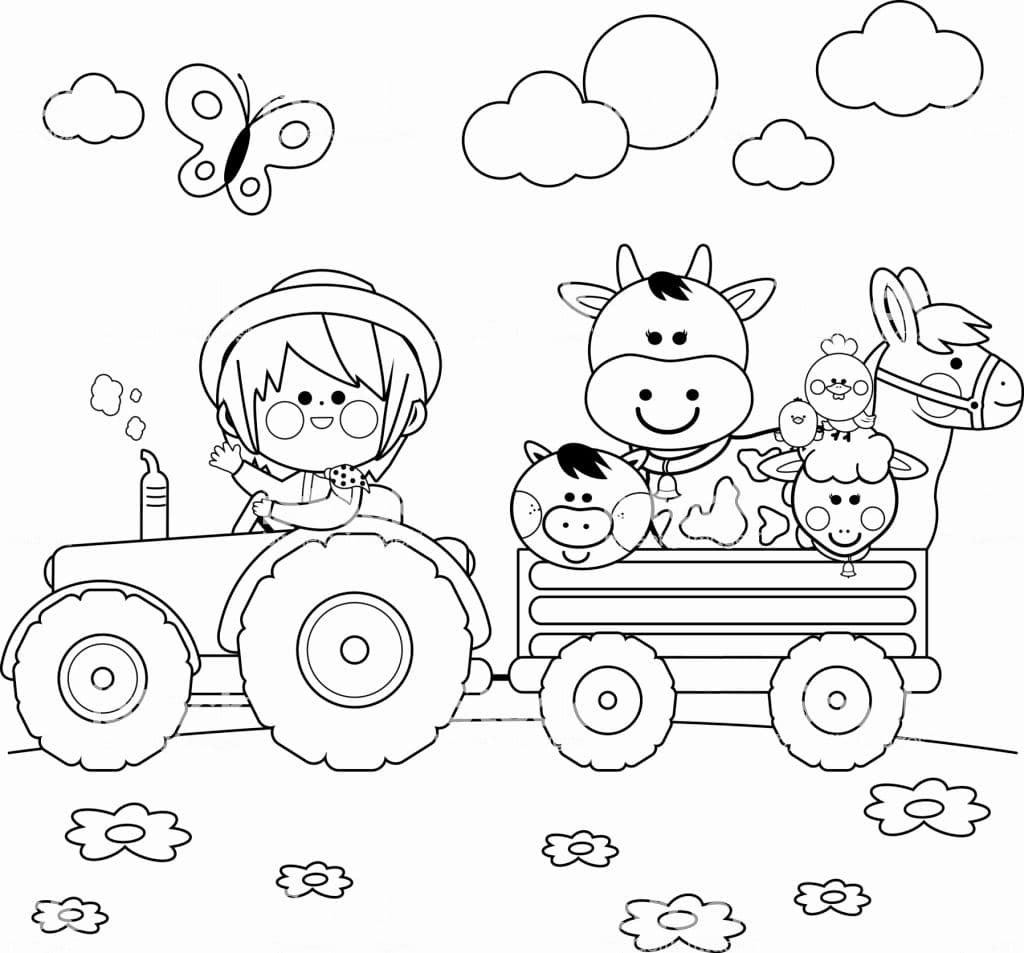 Ausmalbild für Kleinkinder mit einem Zug voller Tiere