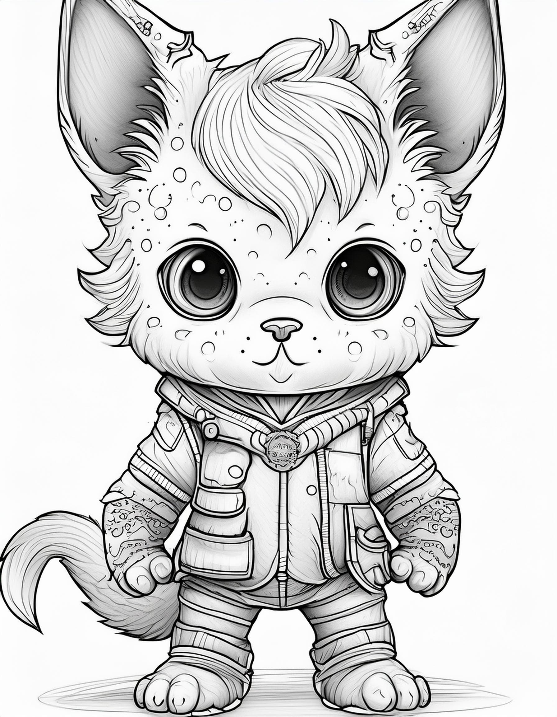 Page à Colorier Imprimable d’un Chaton avec des Vêtements