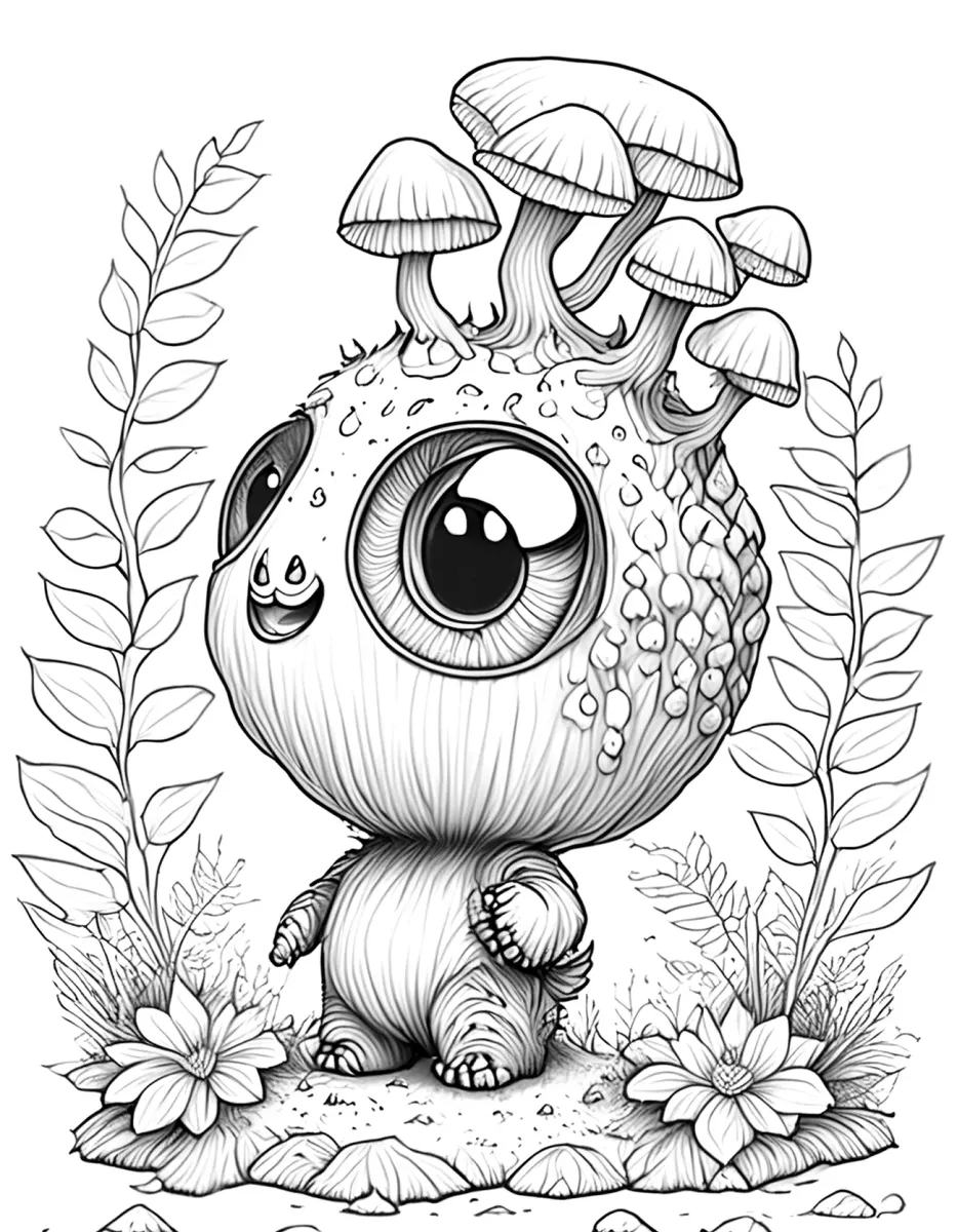 Página para Colorear de un Monstruo Champiñón * Imprimible