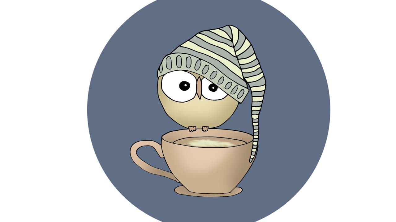 Рисуване на бухалче, стъпило на чаша с кафе