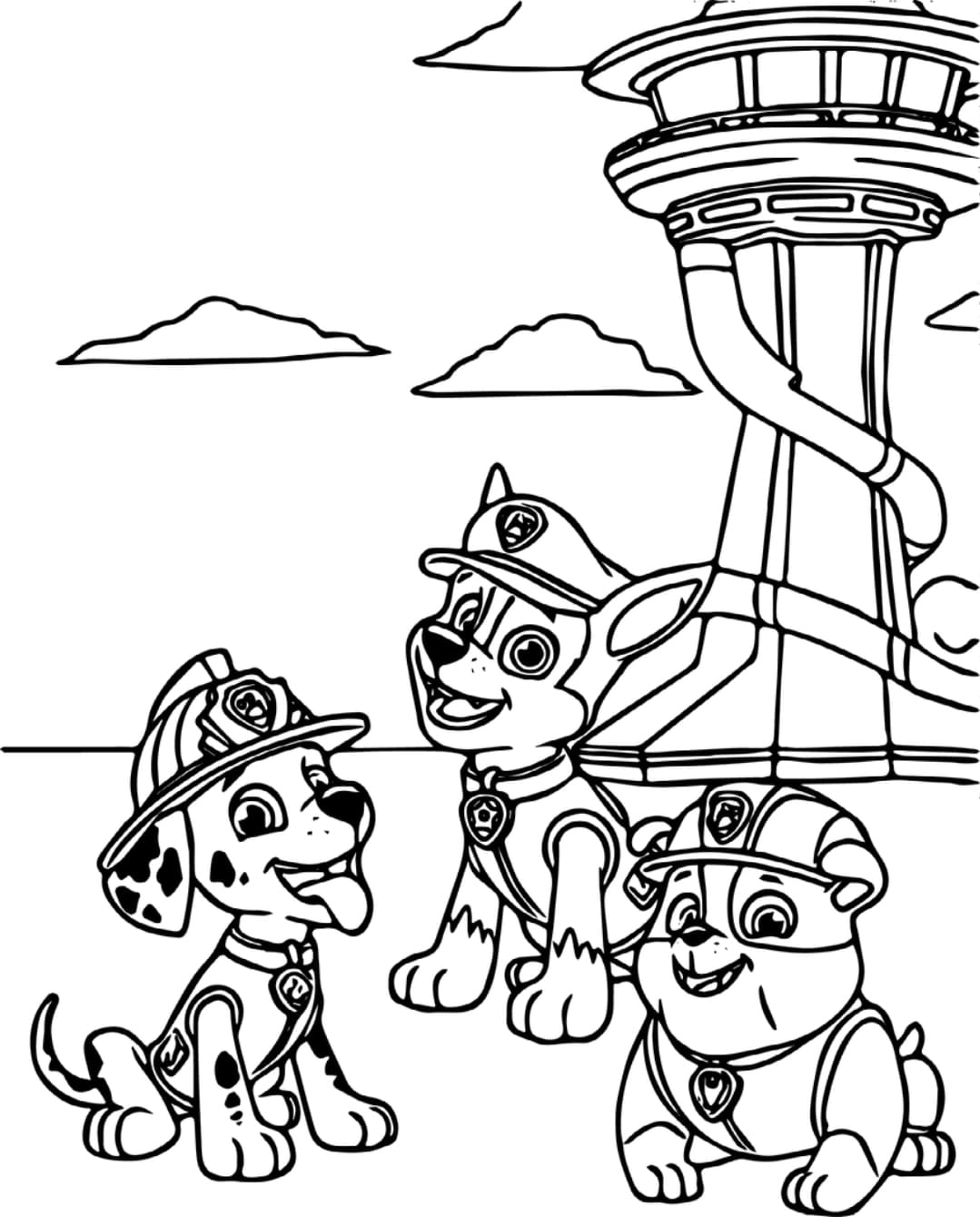 Paw Patrol * Printable Coloring Page of Marshall, Chase, and Rubble