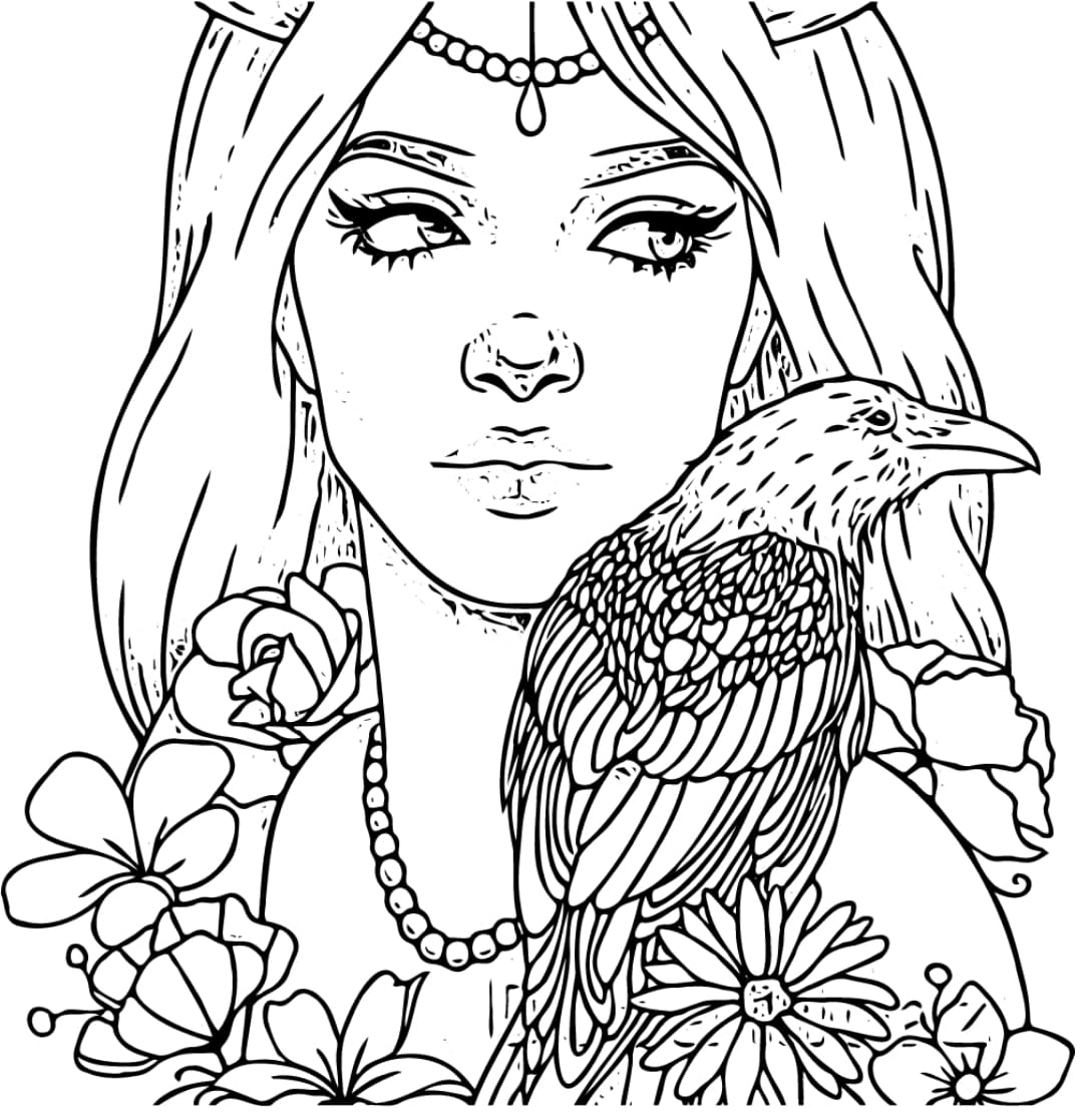 Момиче с орел * Картинка за принтиране и оцветяване