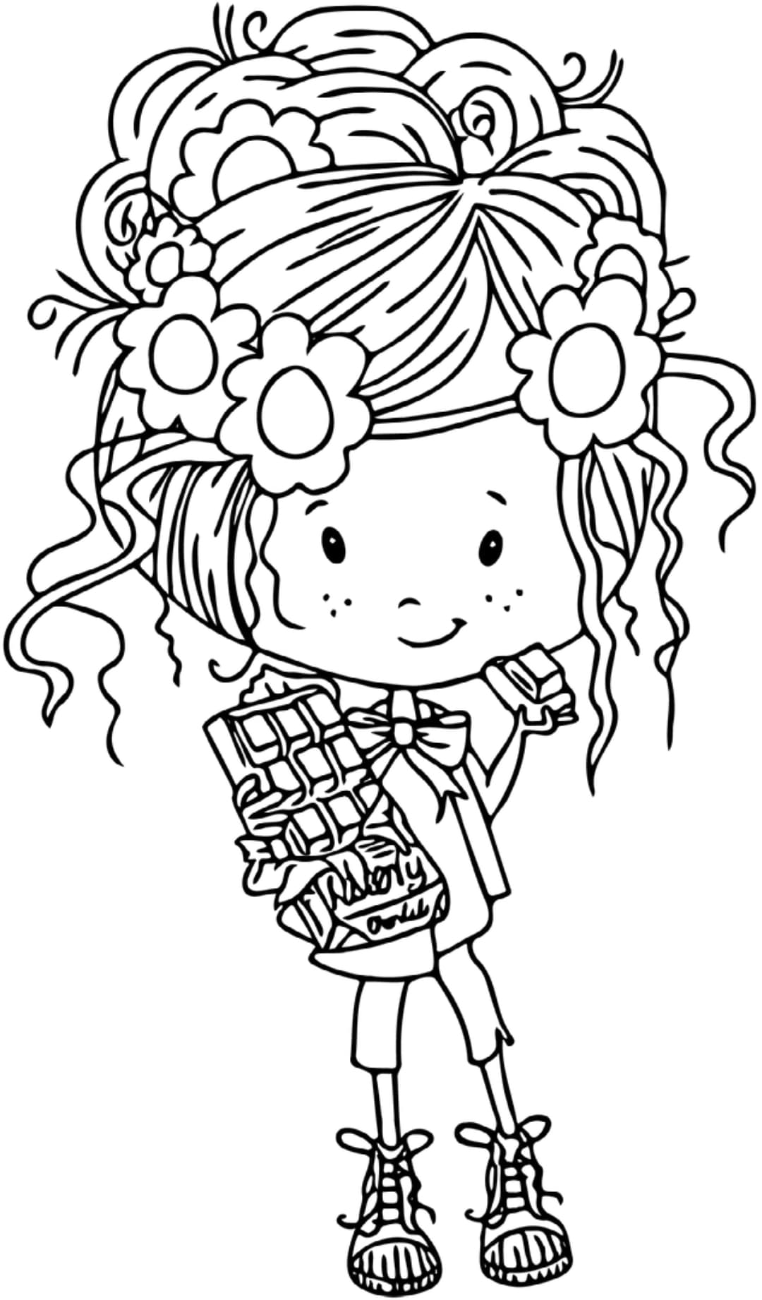 Página para colorear imprimible de una Niña con Chocolate