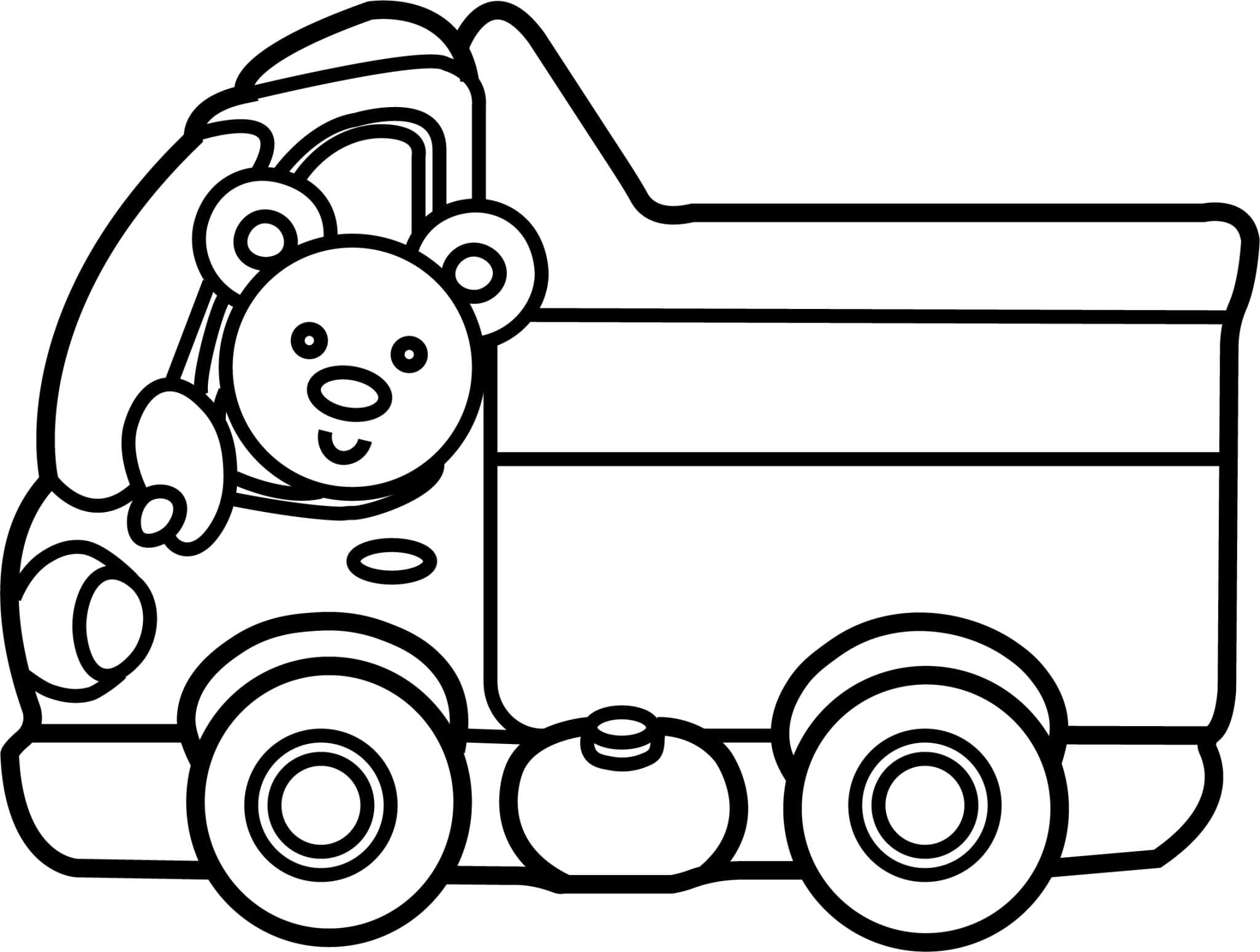 Pagina da Colorare Stampabile di Un Camioncino con Un Orsetto