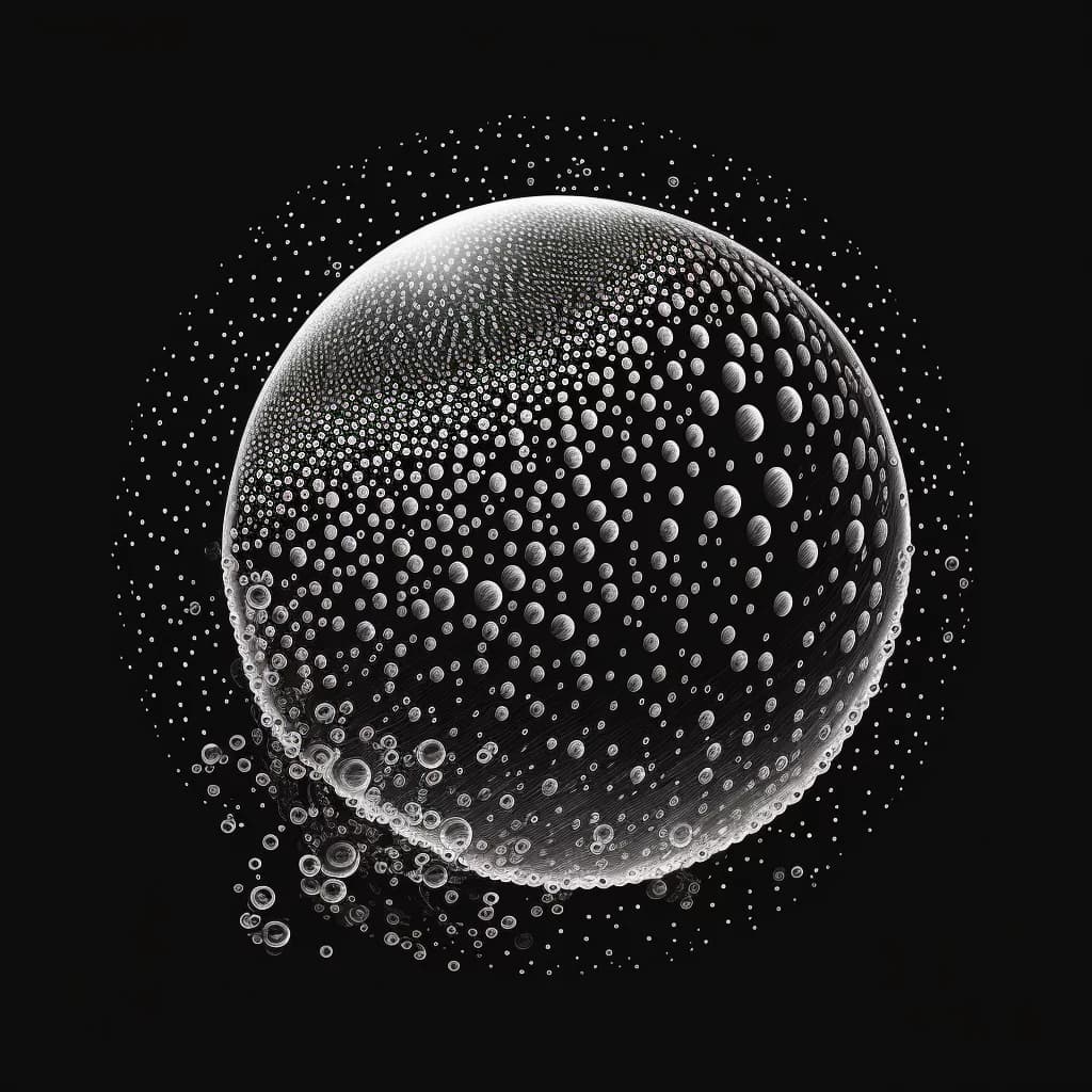 Zeichnung eines Luftballons aus Bläschen * auf schwarzem Hintergrund