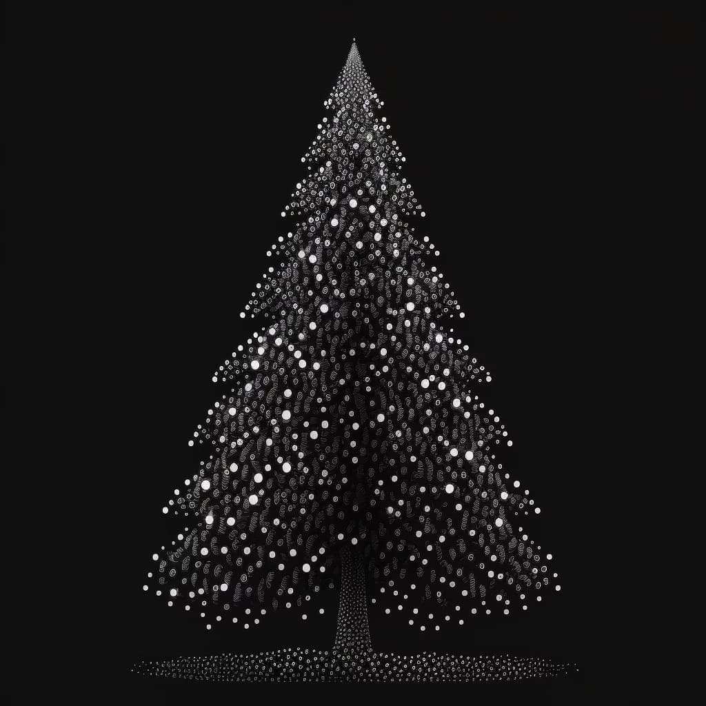 Zeichnung eines Weihnachtsbaums auf schwarzem Hintergrund