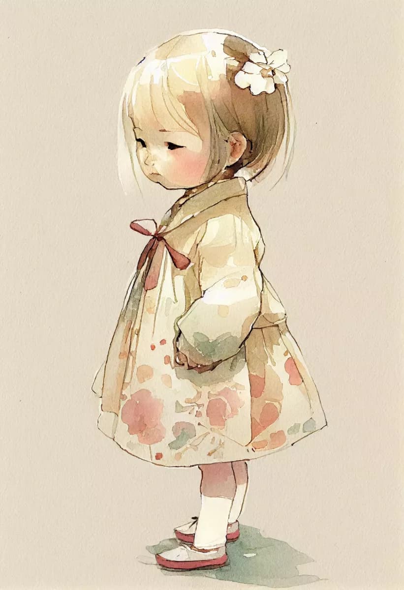 Watercolor drawing of a little girl