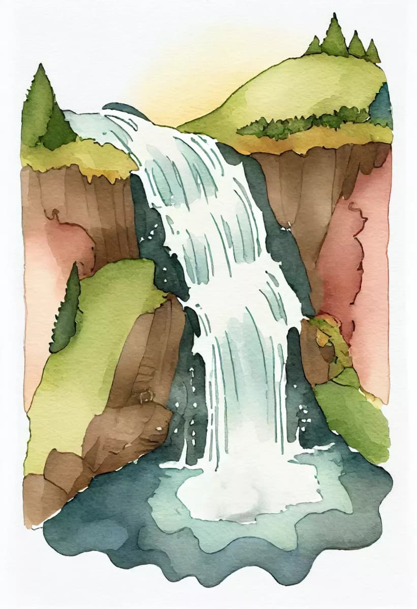 Рисунка на водопад с водни бои
