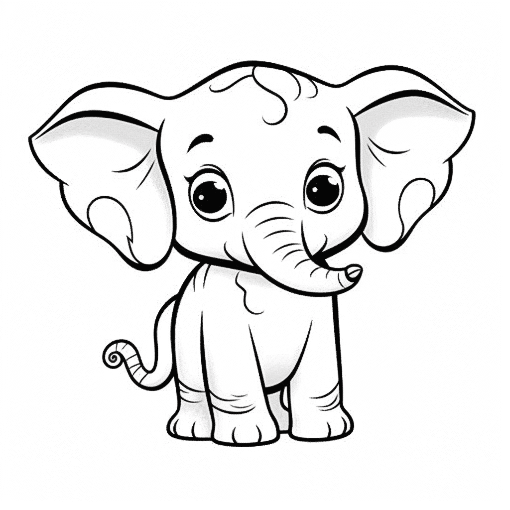 Ausmalbild eines kleinen süßen Elefanten