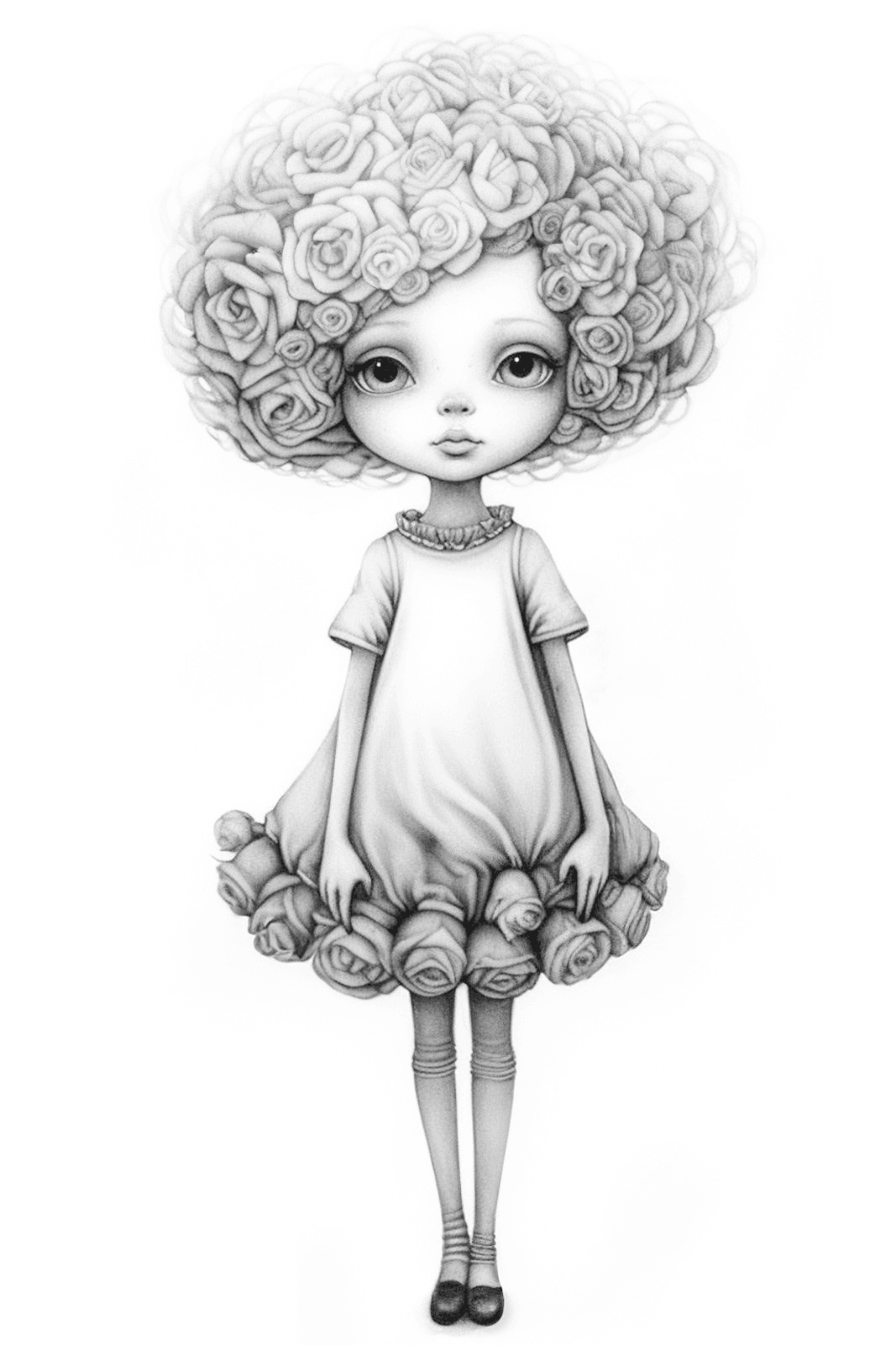 Page de coloriage imprimable d’une fille avec des roses