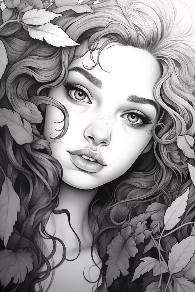 Page à colorier imprimable d’une belle fille de la forêt