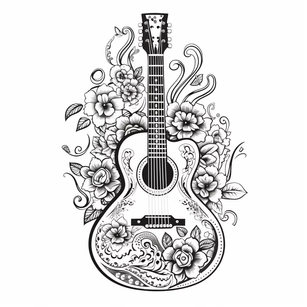 Рисунок гитары для раскрашивания