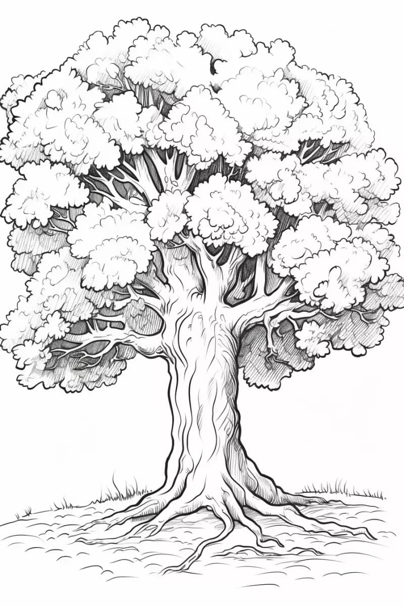 Раскраска Дубового Дерева для Печати