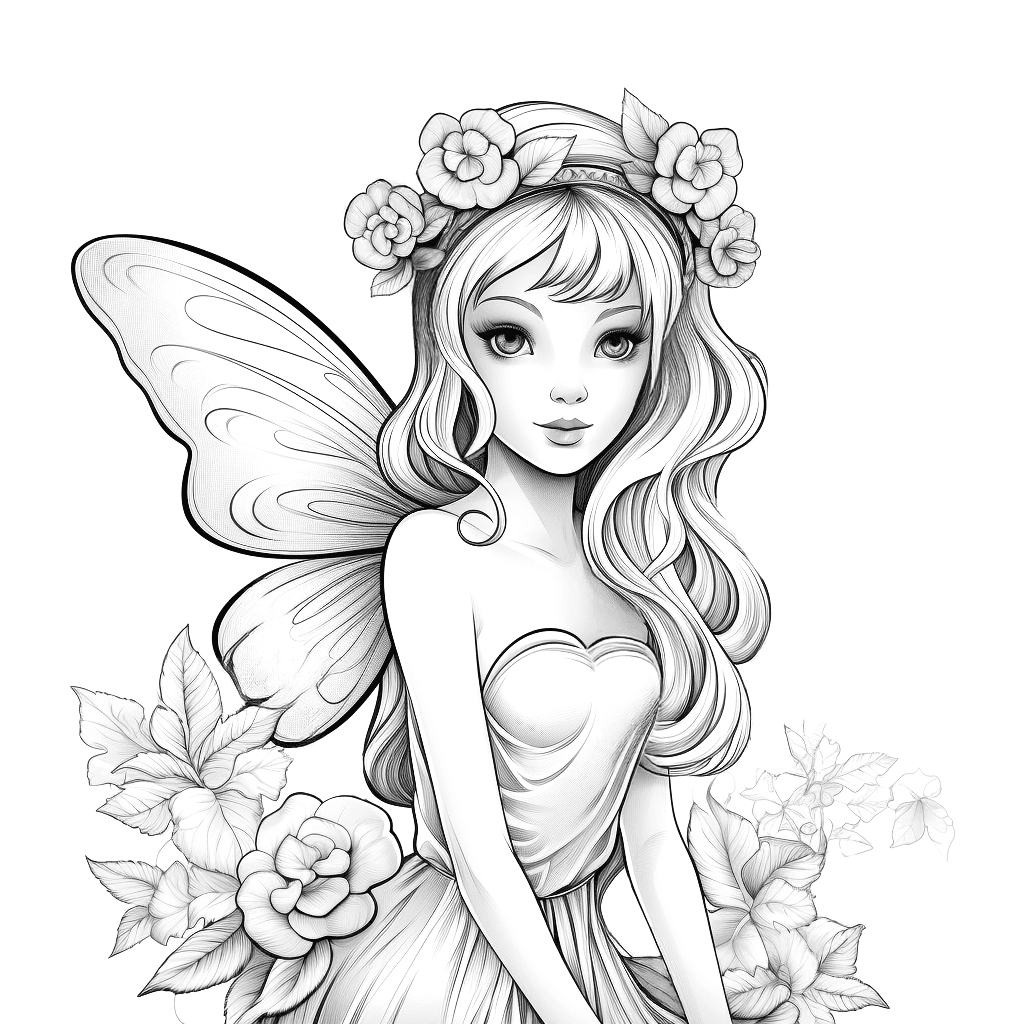 Красиво момиче фея * Картинка за оцветяване
