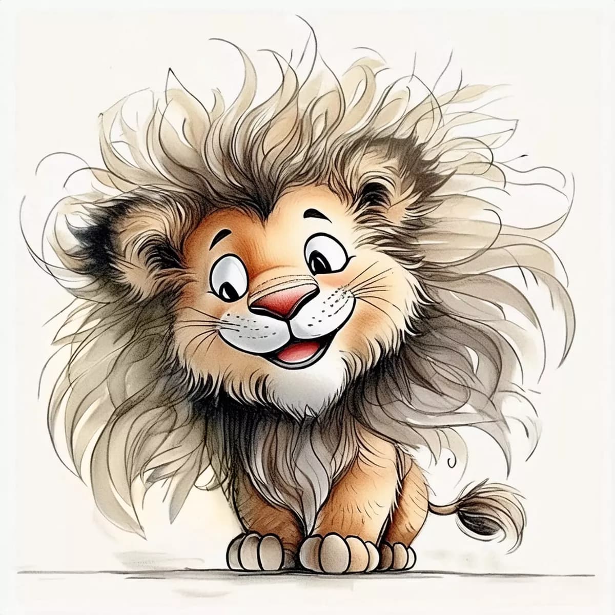 Drawing of a shaggy lion cub