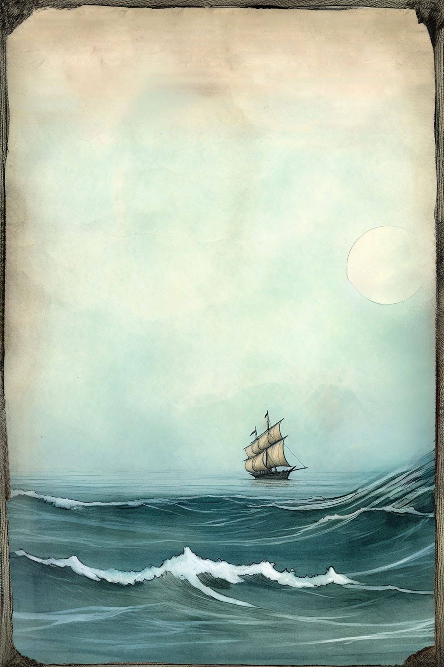 Página para Colorear * Barco en el Mar * Sin Líneas