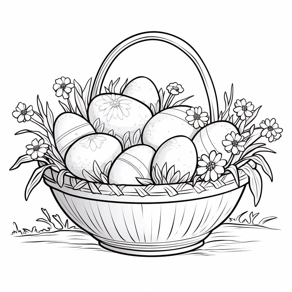 Картинка за оцветяване на Кошница с Великденски яйца