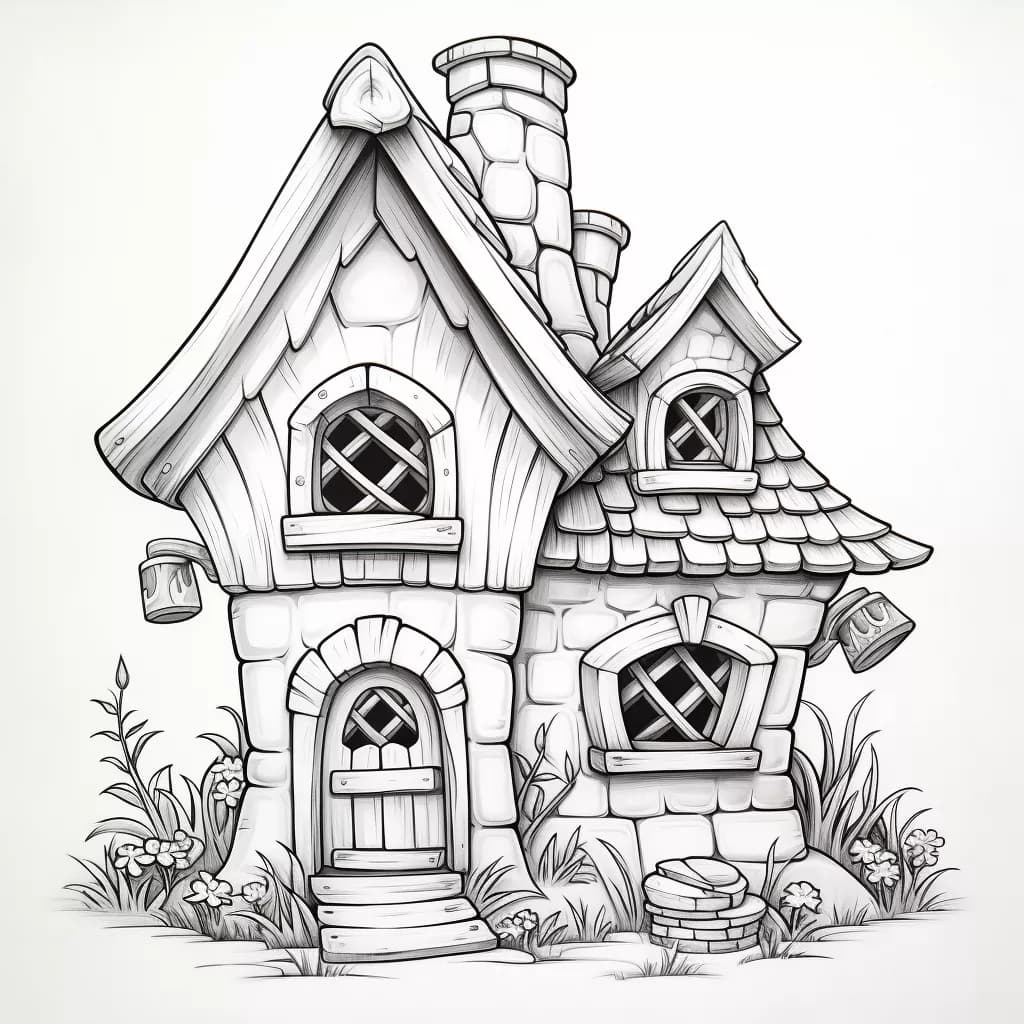 Printable Coloring Page of a Fairy Tale House