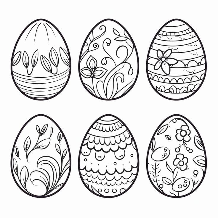 Великденски яйца с различни украси готови за оцветяване на детска картинка