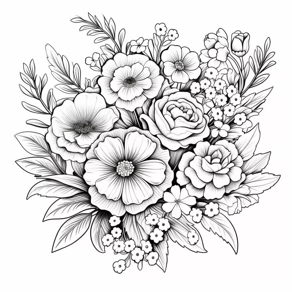 Картинка за оцветяване на Букет от елегантни цветя