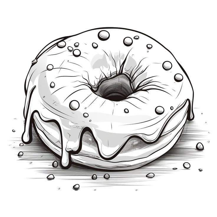 Картинка за оцветяване на вкусна поничка с глазура и посипки