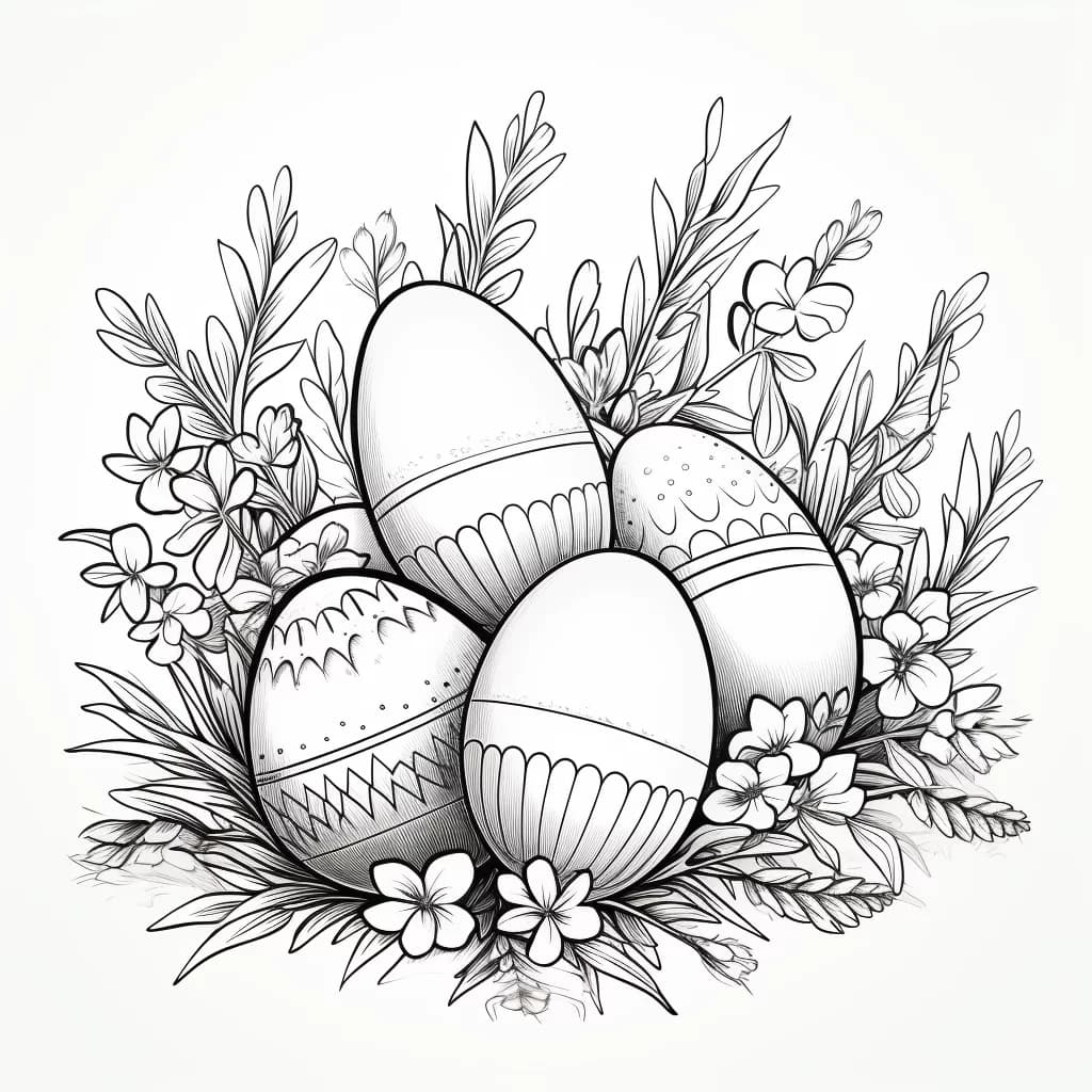 Картинка за оцветяване на Великденски яйца и цветя