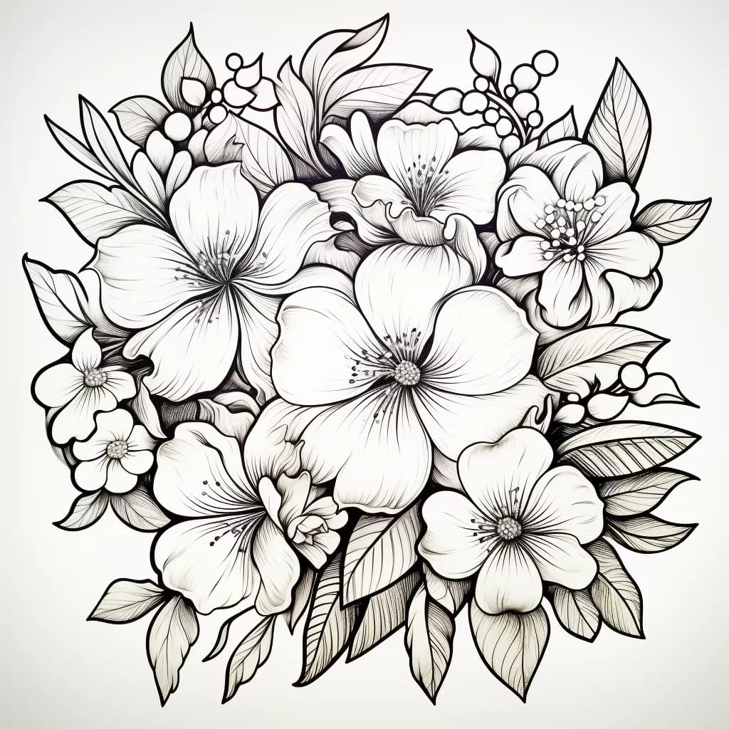 Картинка за оцветяване на финни копринени цветя