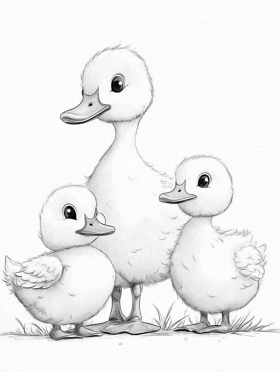 Coloring Picture of a Beautiful Duck Family – Mother Duck and 2 Little Ducklings