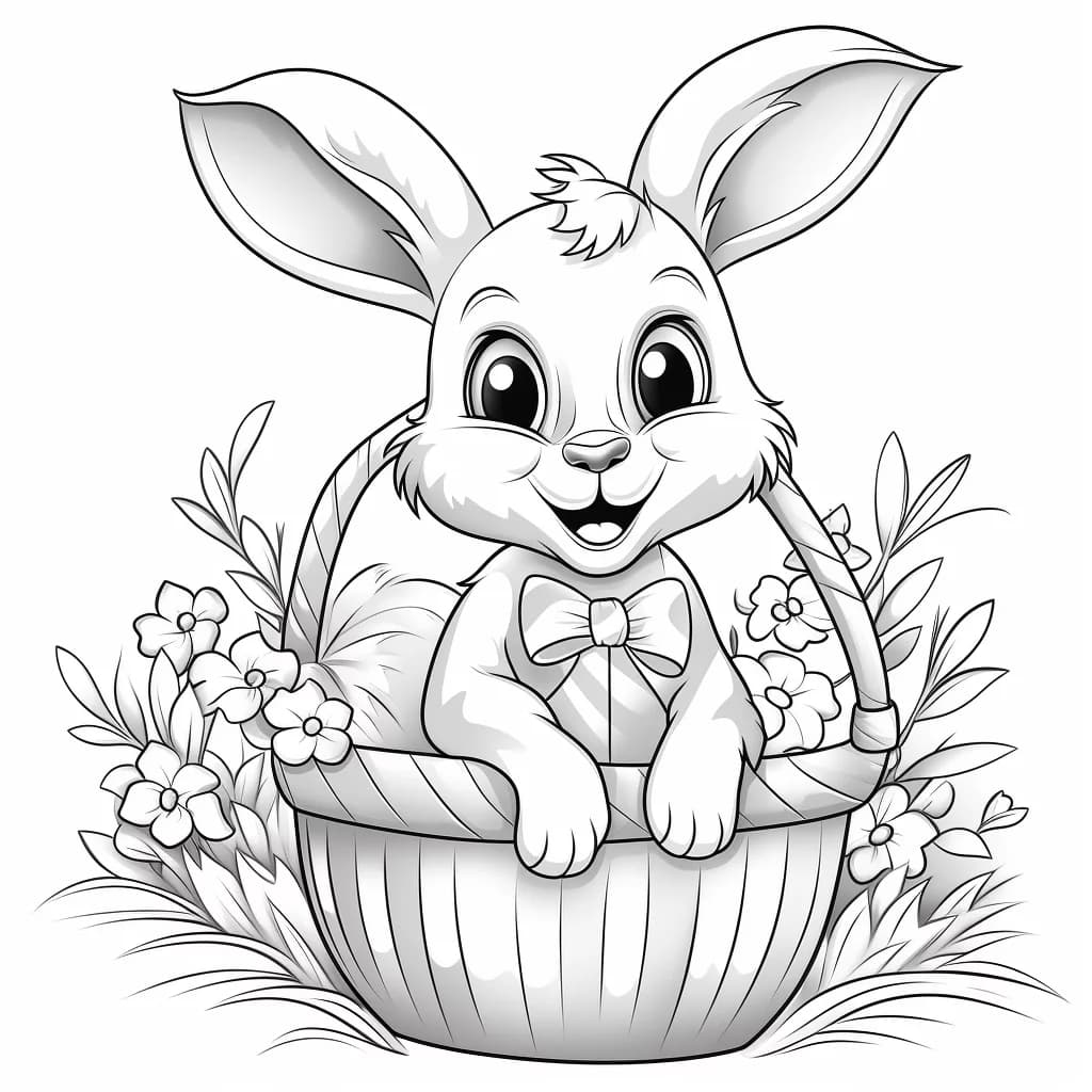 Картинка за оцветяване на Заек в Кошница