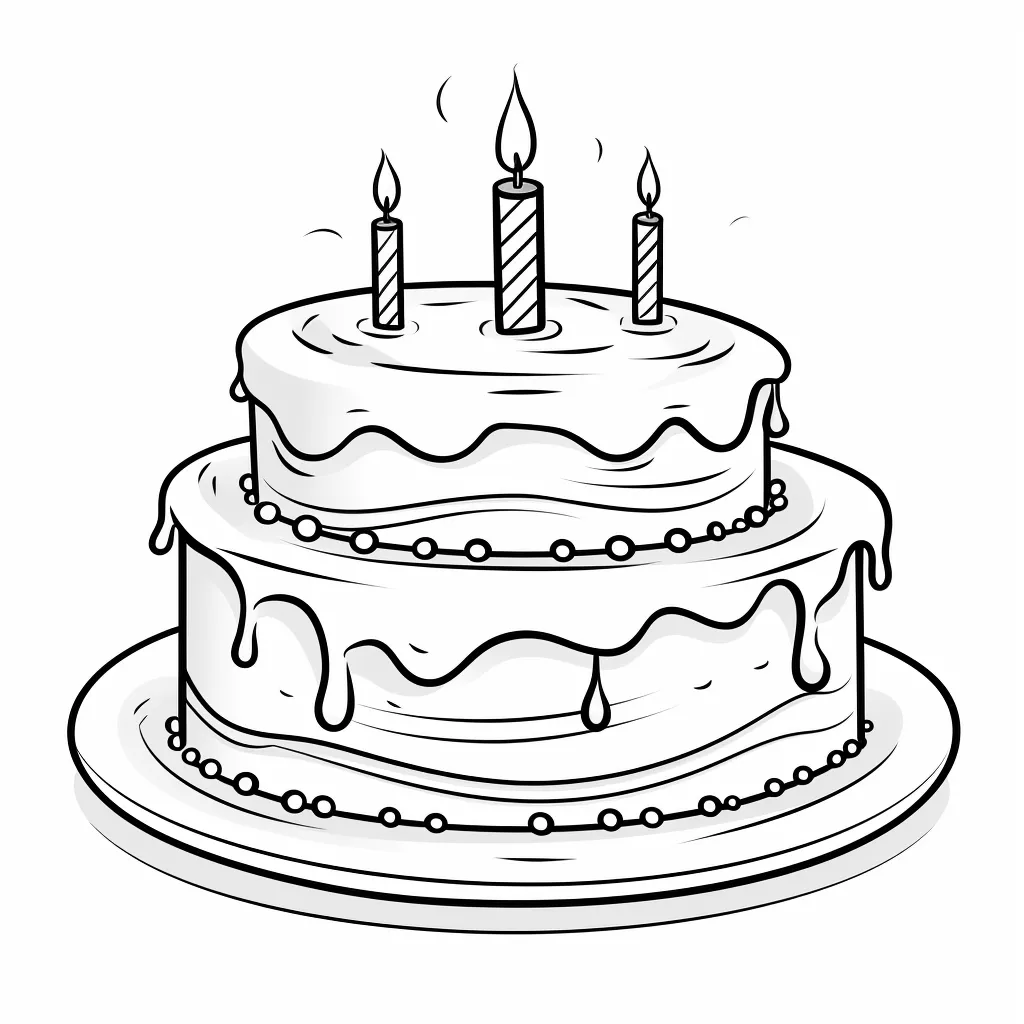Раскраска для печати: двухъярусный торт с глазурью и свечами