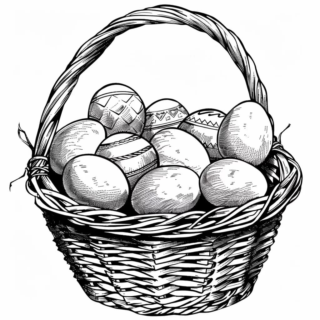 Картинка за оцветяване на Великденски яйца в кошница