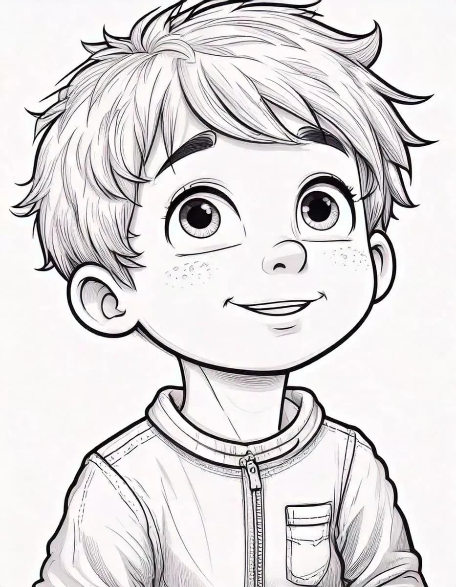Page de coloriage imprimable de Petit Garçon Heureux