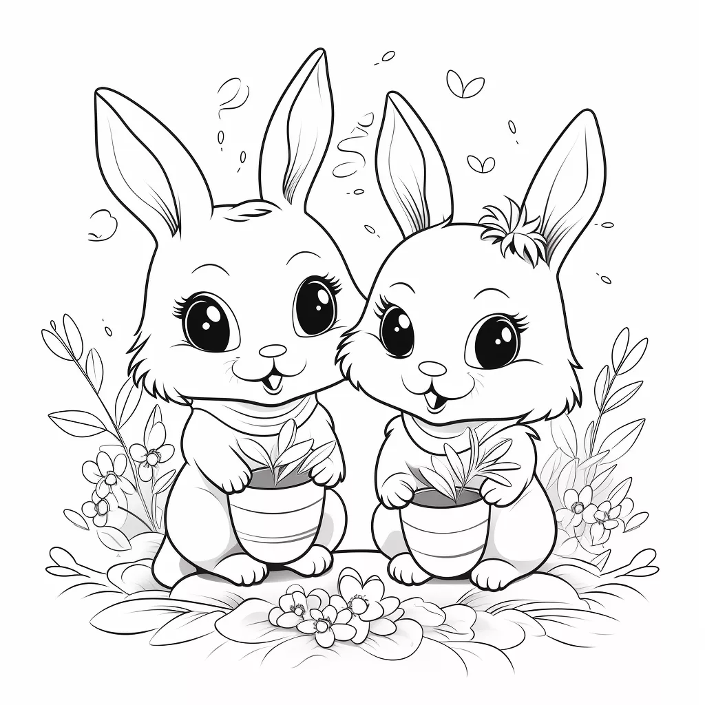 Два зайчета за оцветяване на картинка за деца