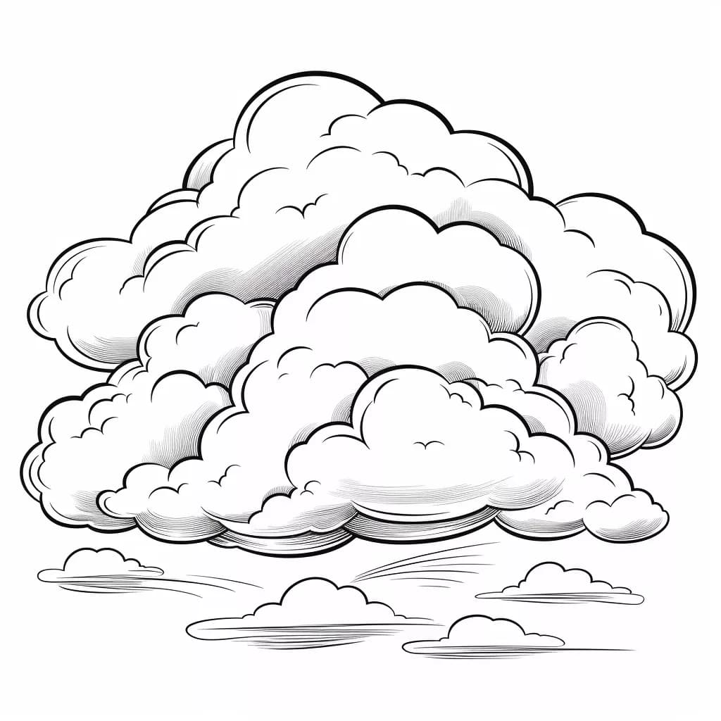 Página para Colorear Imprimible de Nubes Esponjosas