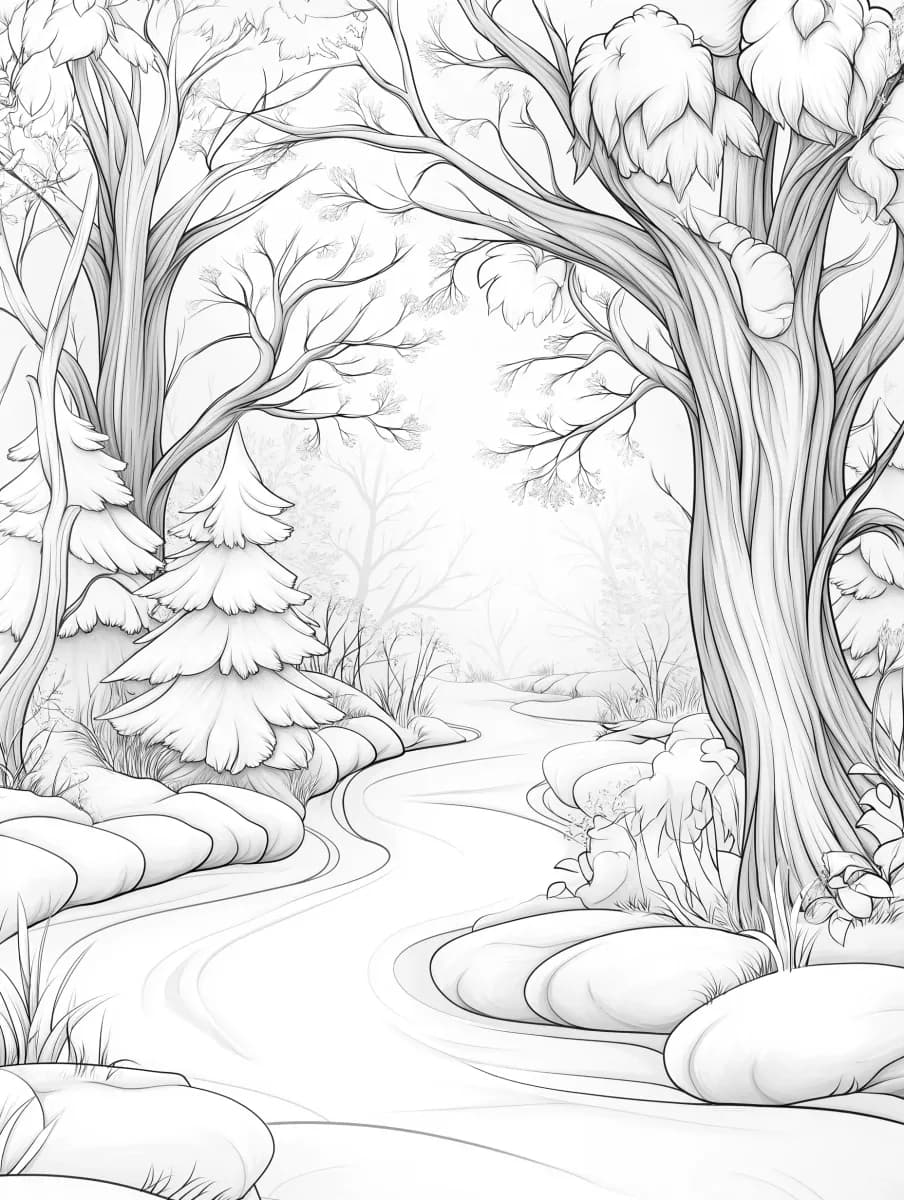 Картинка за оцветяване на зимна гора