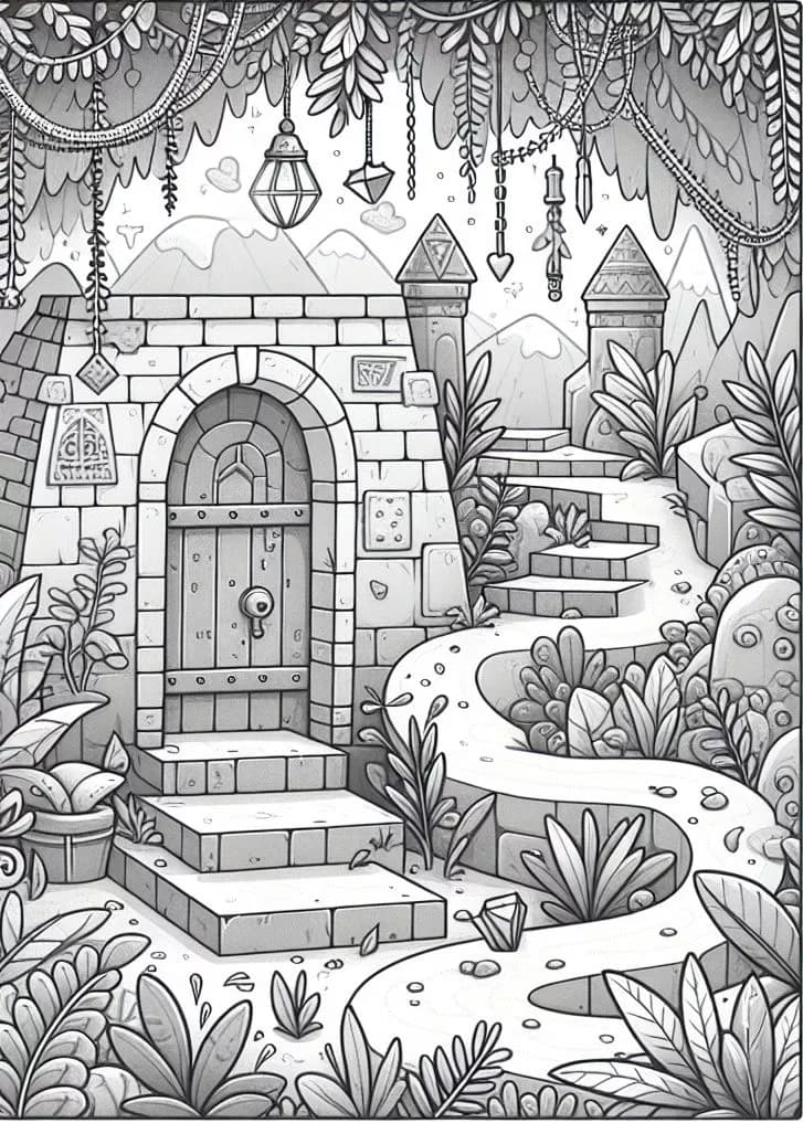 Изображение на таен подземен лабиринт за печат и оцветяване