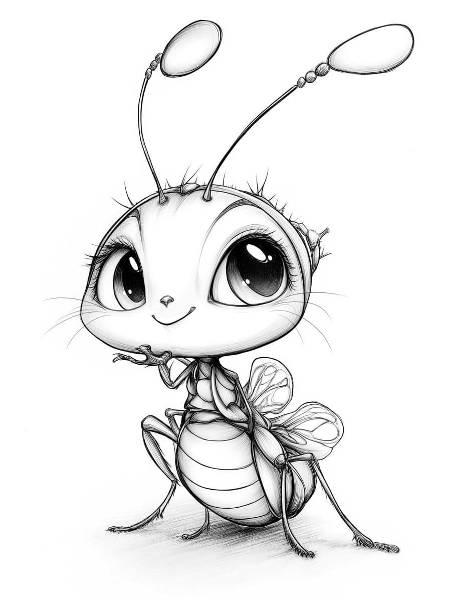 Черно-бяла илюстрация за оцветяване на сладичка муха, подходяща за детски дейности