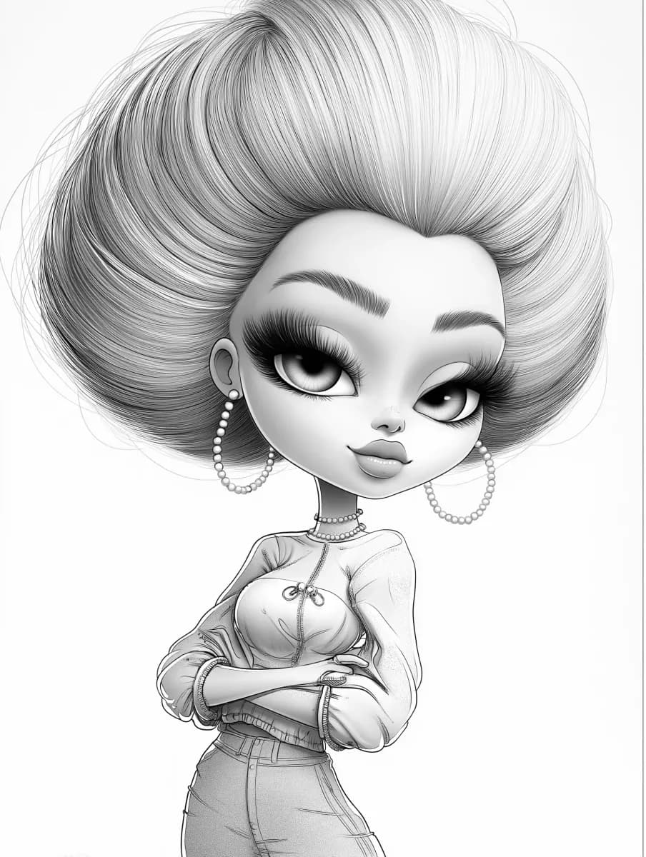 Page de coloriage imprimable d’une belle dame avec un chignon