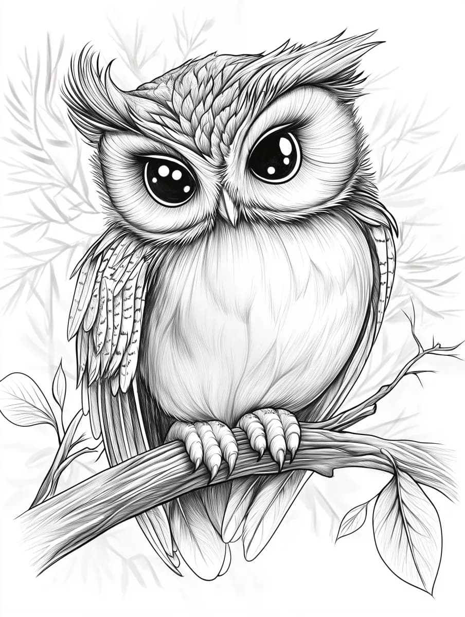 Рисунка за оцветяване на сова седяща на клон