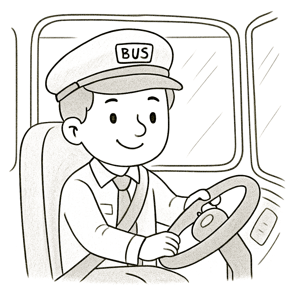 Dibujo de un conductor de autobús sonriente