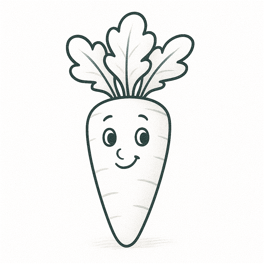 Картинка на весел морков с листа за оцветяване