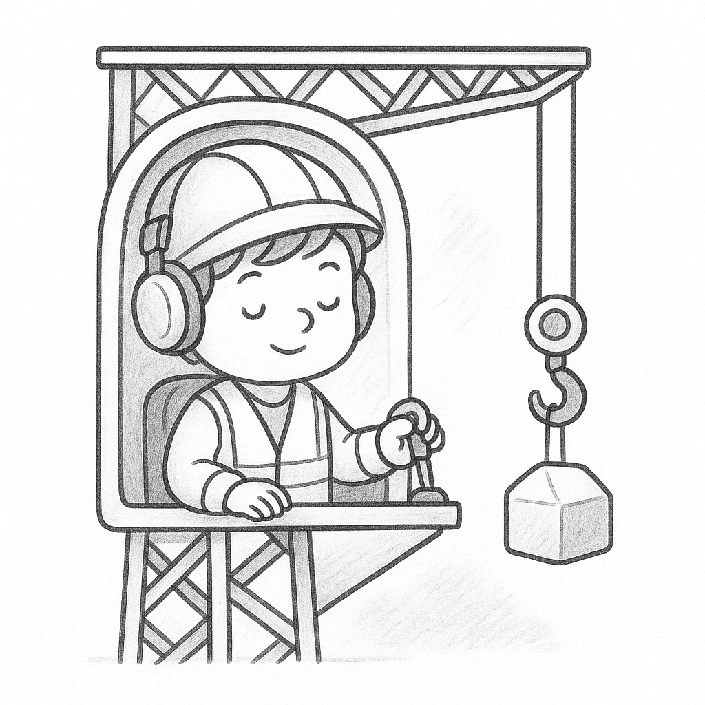 Оператор на кран управление в кабина - картина за оцветяване