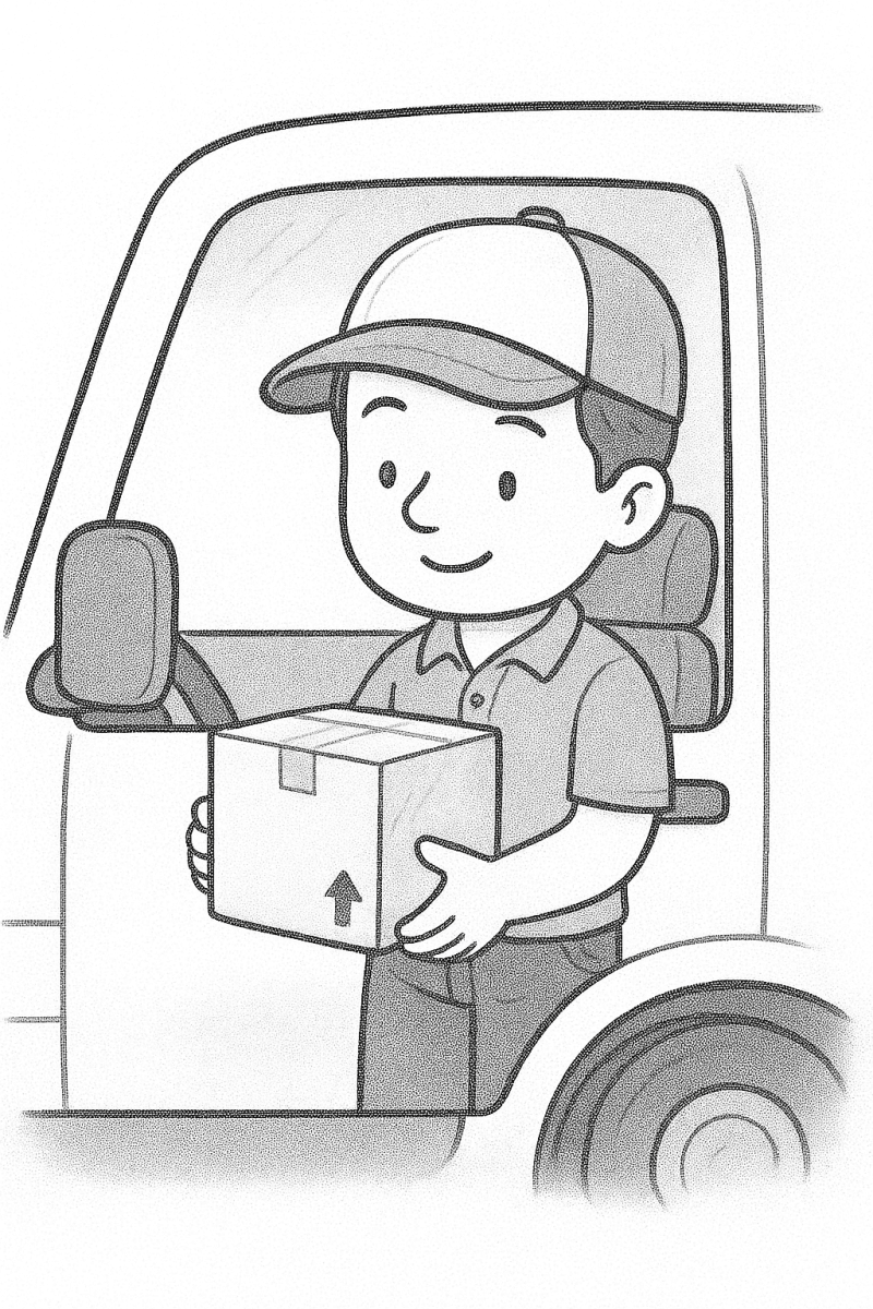 Доставчик с пакет в ръка