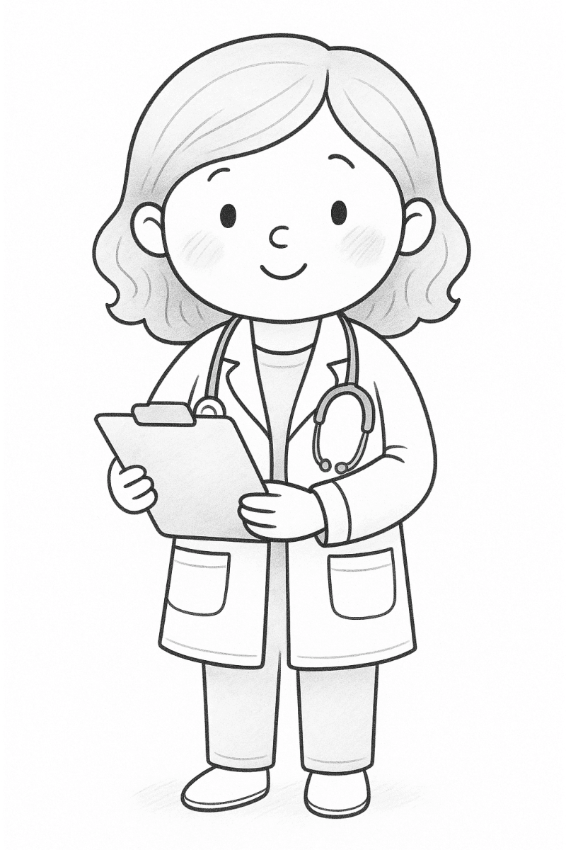 Врач с клипбордом - рисунок для раскрашивания