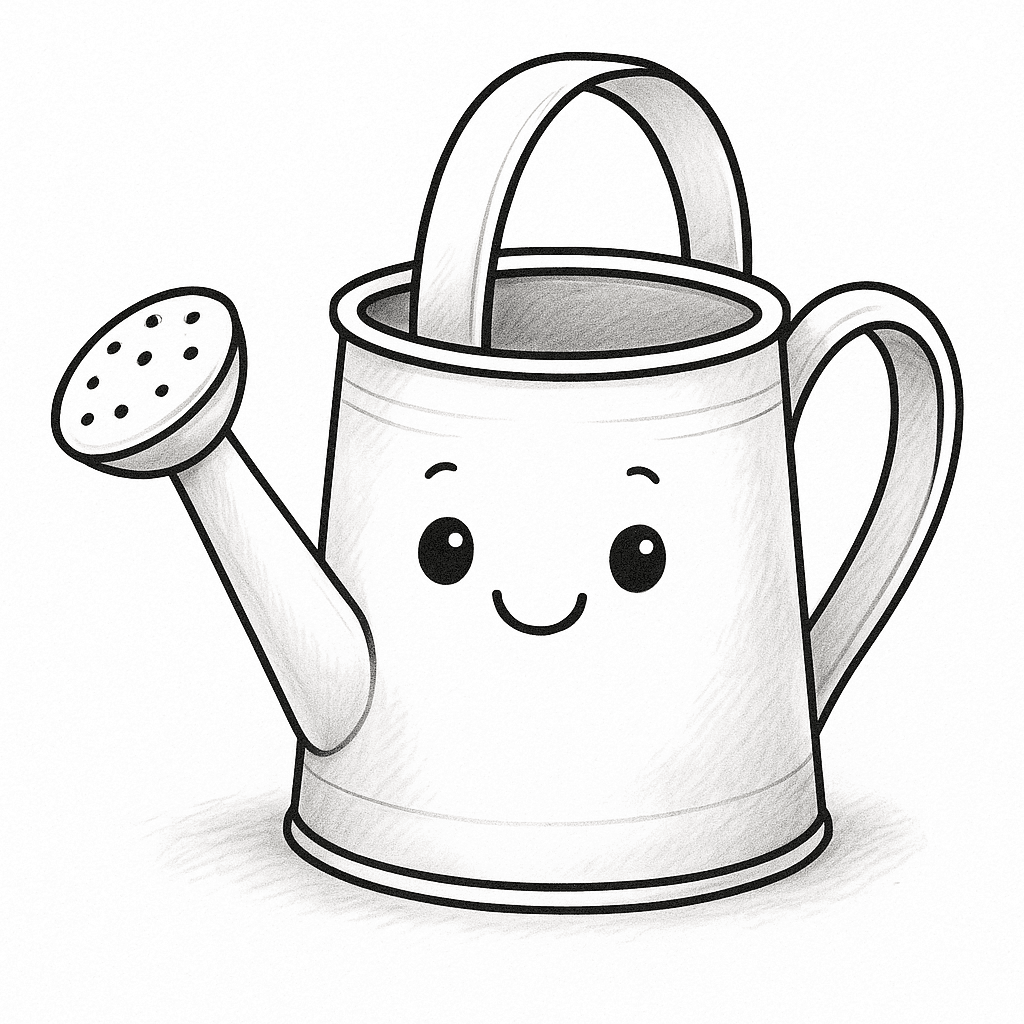 Illustration d'un arrosoir en métal avec un sourire