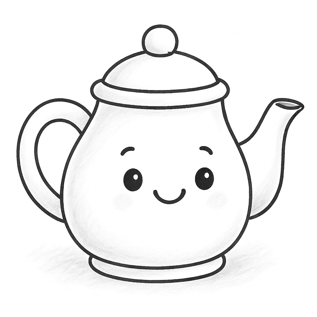 Théière avec sourire à colorier
