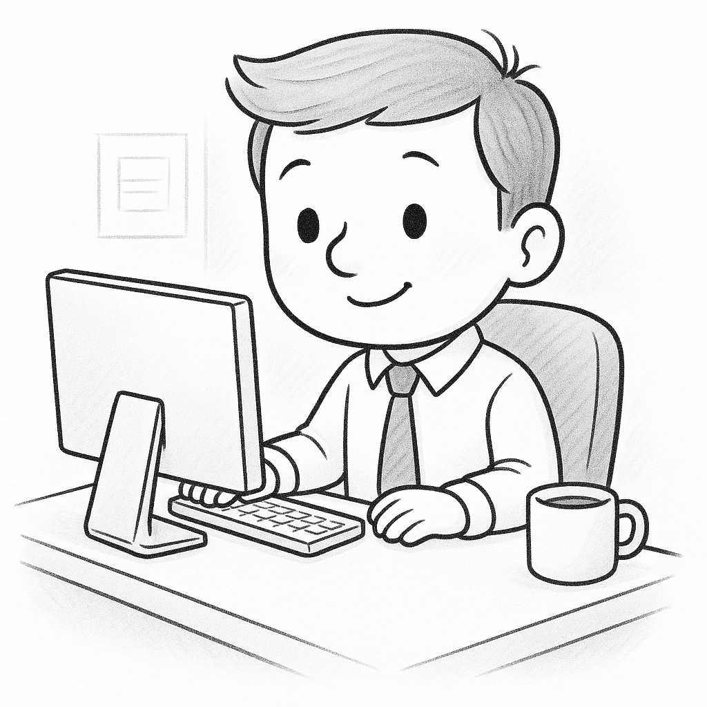 Офис служител седнал на бюро, готов за оцветяване