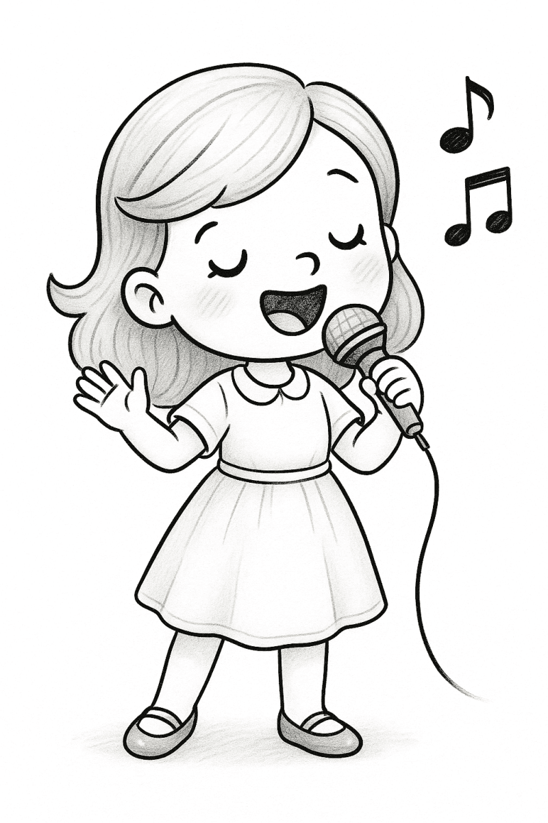 Рисунка на пеещо момиче с микрофон