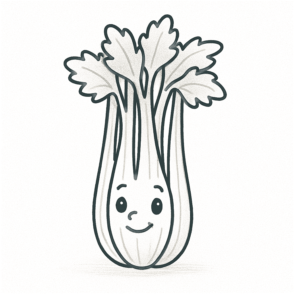 Lächelnde Zeichnung eines Selleries zum Ausmalen