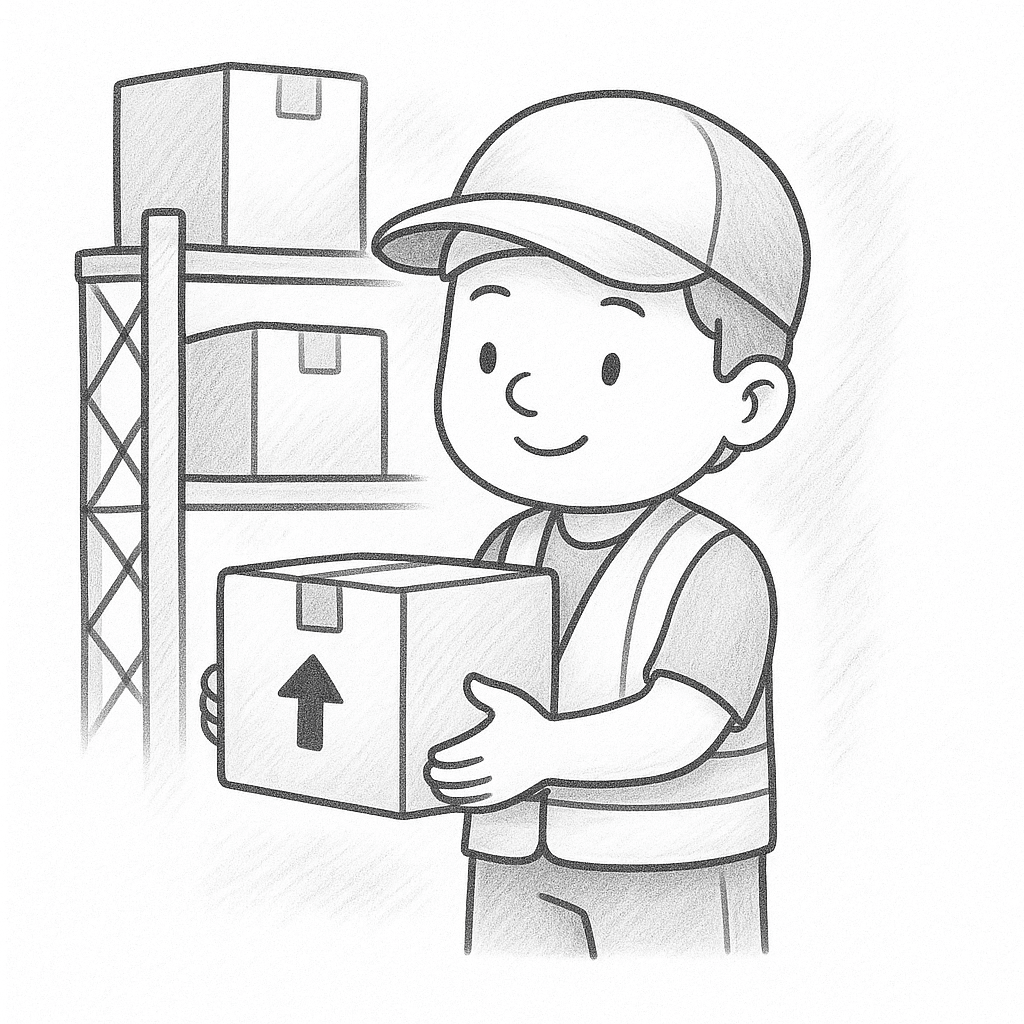 Сладък работник в склад държи кашон